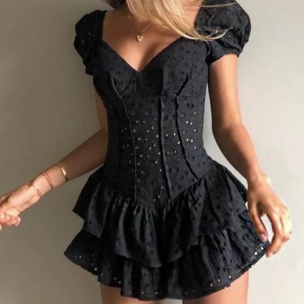 Black eyelet romper
